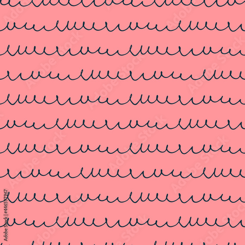 Seamless pattern with hand drawn angled lines on pink background. Scribble, scrawl writing imitation
