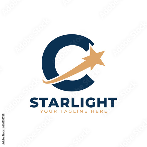Letter C with Star Swoosh Logo Design. Suitable for Start up, Logistic, Business Logo Template