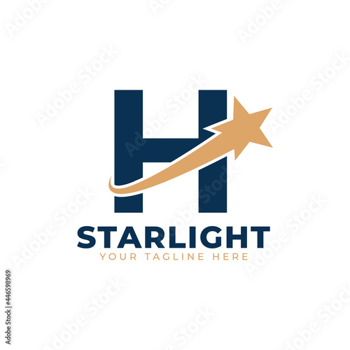 Letter H with Star Swoosh Logo Design. Suitable for Start up, Logistic, Business Logo Template