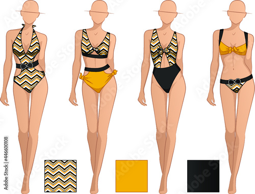 Fashion design figures wearing swimsuit collection