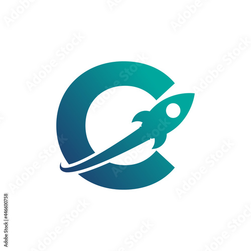 Letter C with Rocket Up and Swoosh Logo Design. Creative Letter Mark Suitable for Company Brand Identity, Travel, Start up, Logistic, Business Logo Template