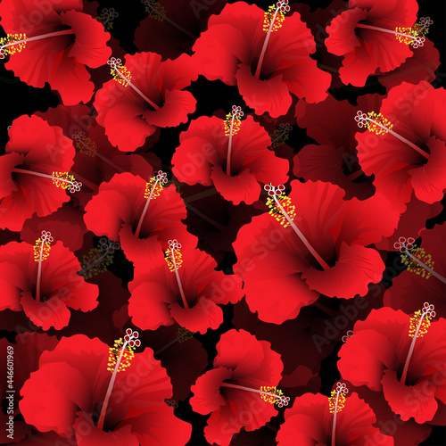 red hibiscus flower seamless pattern