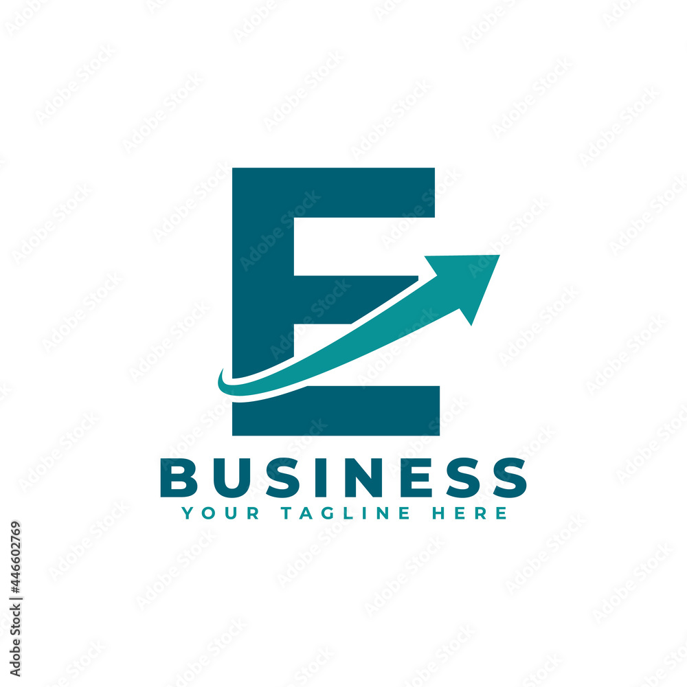Letter E with Swoosh Arrow Up Logo Design. Creative Letter Mark Suitable for Company Brand Identity, Travel, Start up, Logistic, Business Chart or Graph Logo Template