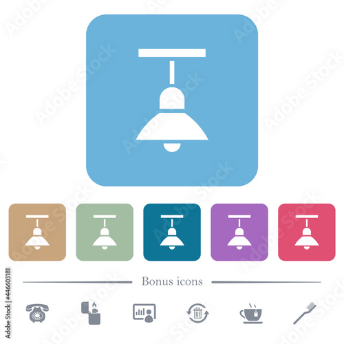Chandelier flat icons on color rounded square backgrounds