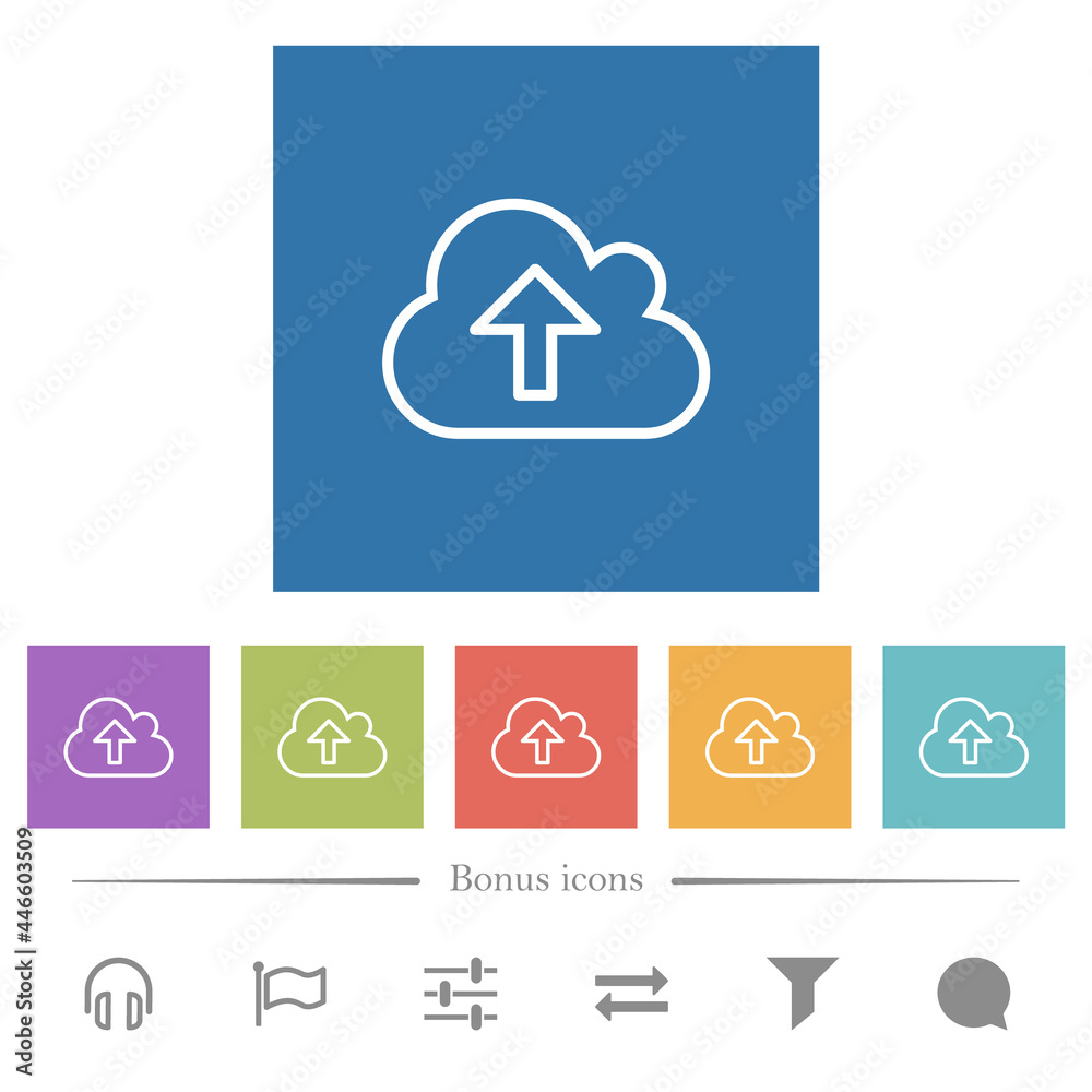 Cloud upload outline flat white icons in square backgrounds Cloud upload outline flat white icons in square backgrounds