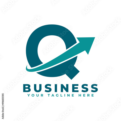 Letter Q with Swoosh Arrow Up Logo Design. Creative Letter Mark Suitable for Company Brand Identity, Travel, Start up, Logistic, Business Chart or Graph Logo Template