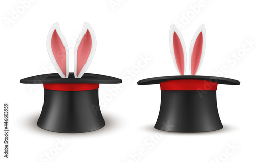 Set of rabbit ears appears from magician hat vector magic headdress with bunny surprise