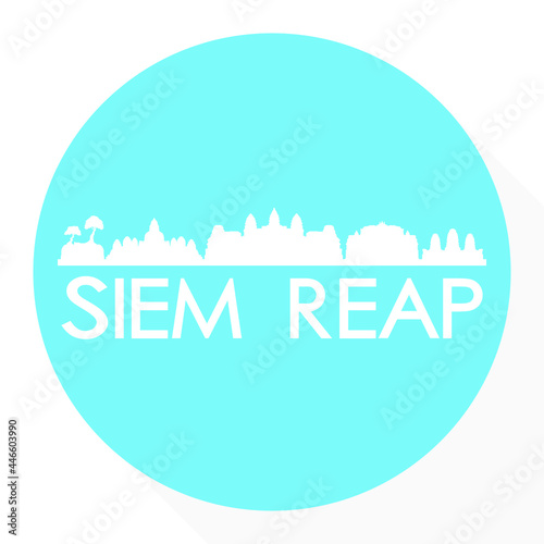 Siem Reap, Cambodia Round Button City Skyline Design. Silhouette Stamp Vector Travel Tourism.