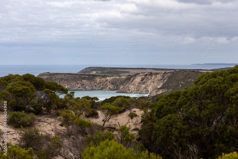 The scenic views of Pennington Bay from the top of Prospect Hill in American River Kangaroo Island taken on May 12th 2021