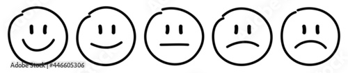 Fünf Gezeichnete Gesichter Feedback/Stimmung Kontur Schwarz