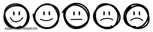 Fünf Doppelt Gezeichnete Gesichter Feedback/Stimmung Kontur Schwarz