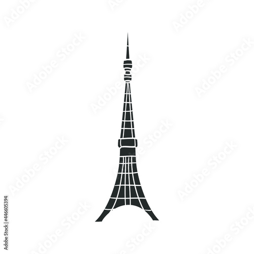 Tokyo Tower Icon Silhouette Illustration. Tourism Building Vector Graphic Pictogram Symbol Clip Art. Doodle Sketch Black Sign.