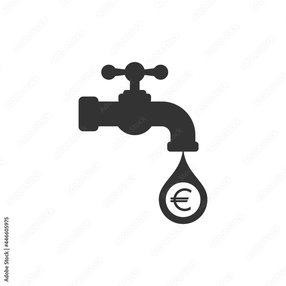 Tap or faucet with euro coins. Money resource, passive income concept. Tap or faucet with euro coins. Money resource, passive income concept.