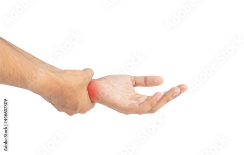 Numbness in one hand. Loss of sensation or hand or fingers. Of hurt include Guillain Barre syndrome, carpal tunnel syndrome. Isolated on a white background. Muscle weakness and fatigue concept. photo