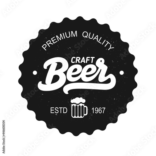 Craft Beer Pub logo lettering vector template for logotype, label, badge and other design. Vintage style beer round sign isolated on white background