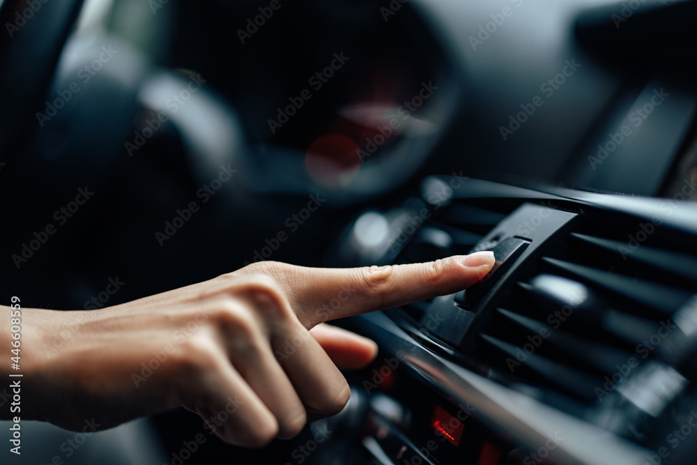 Car lights, being turned on by the driver. Car lights, being turned on by the driver.