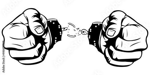 Hands free from handcuffs simple illustration