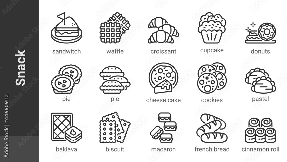 Snack icon, isolated bakery outline icon in light grey background, perfect for website, blog,  logo, graphic design, social media, UI, mobile app, EPS 10 vector illustration