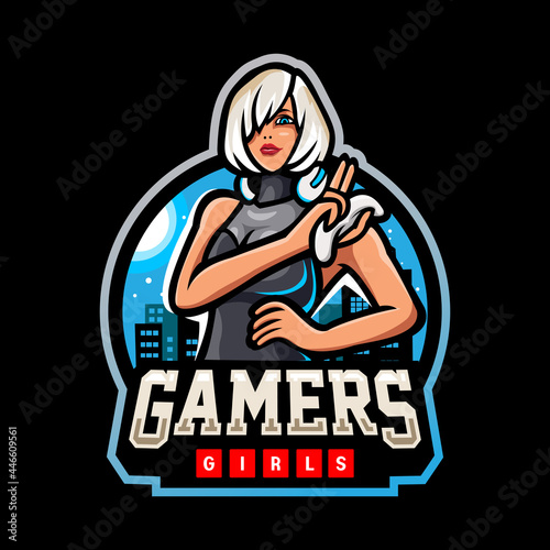 Gamer girls mascot. esport logo design