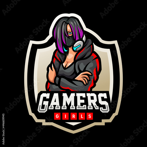Girl gamers mascot. esport logo design.
