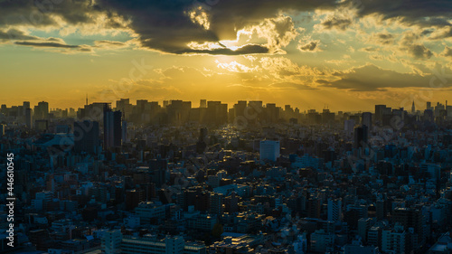 Panoramic photography of Tokyo during a beautiful sunset