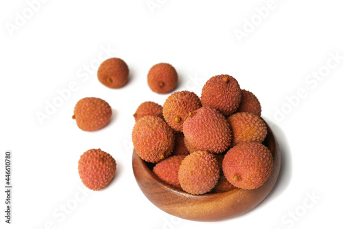Tasty lychee in bowl. Raw Organic Red Lychee Berries Ready to Eat