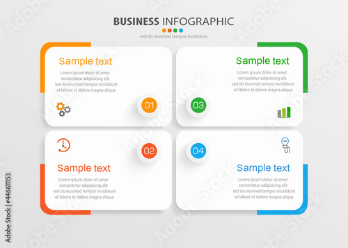 Business infographic design template with 4 options, steps or processes. Can be used for workflow layout, diagram, annual report, web design photo