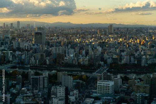 Panoramic photography of Tokyo during a beautiful sunset
