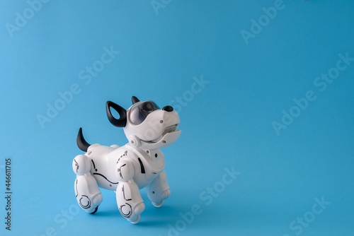 Robot dog pet on light blue background