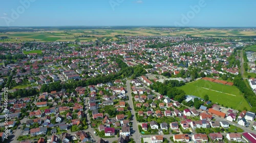 Aerial view of the city Langenau in Germany on asunny day in spring. photo