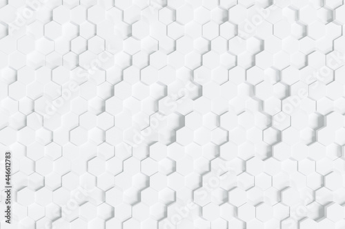 Fototapeta Naklejka Na Ścianę i Meble -  White hexagon background, 3d rendering geometric pattern wallpaper