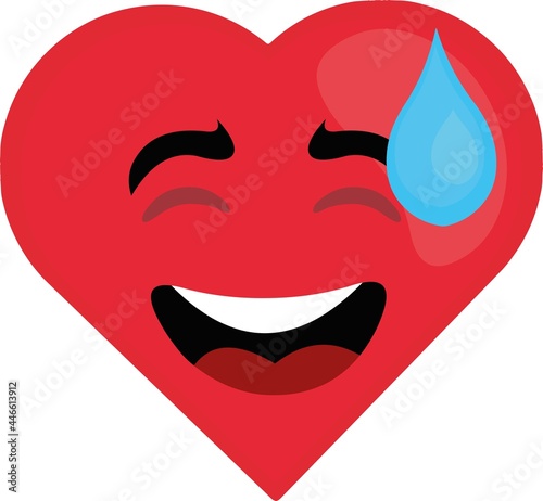 Vector illustration of a cartoon character emoticon in the shape of a heart with an embarrassed expression and a drop on his head