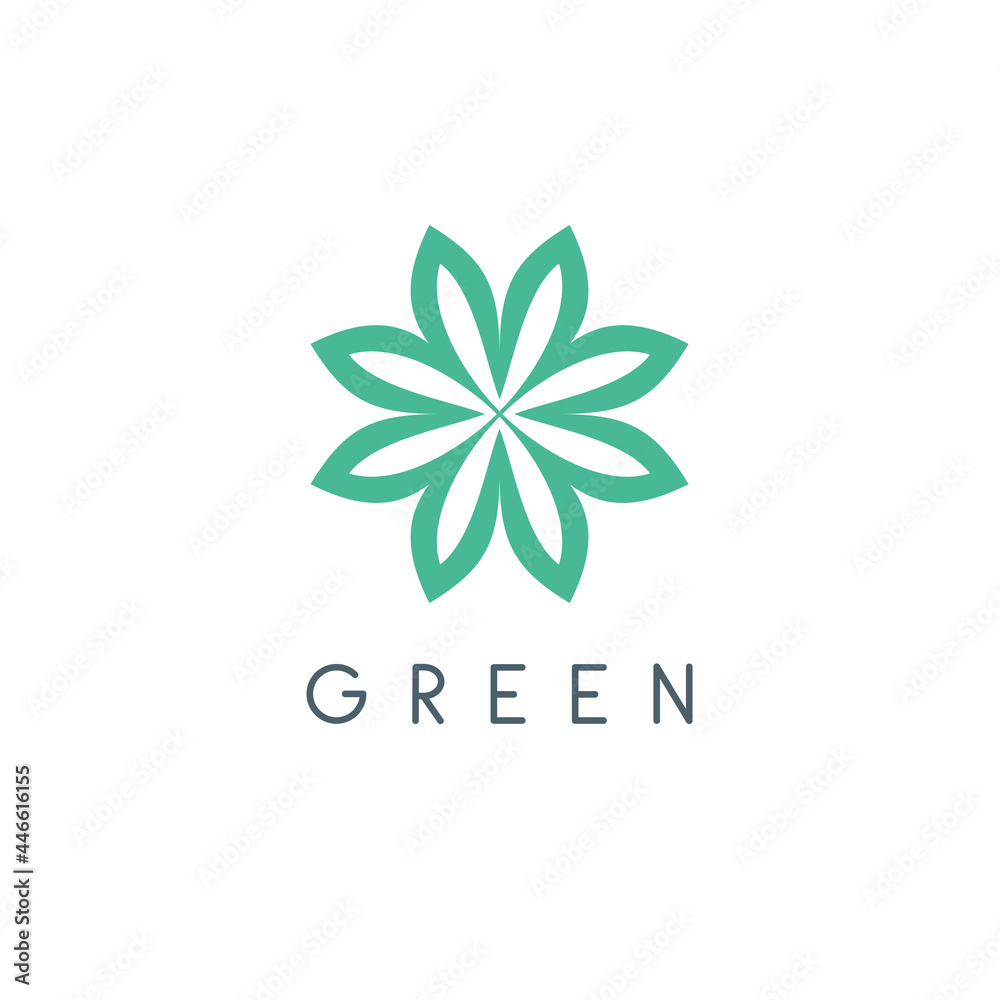 Vector logo design template. Green flower from the leaves. Eco, bio, organic emblem. Vector logo design template. Green flower from the leaves. Eco, bio, organic emblem.