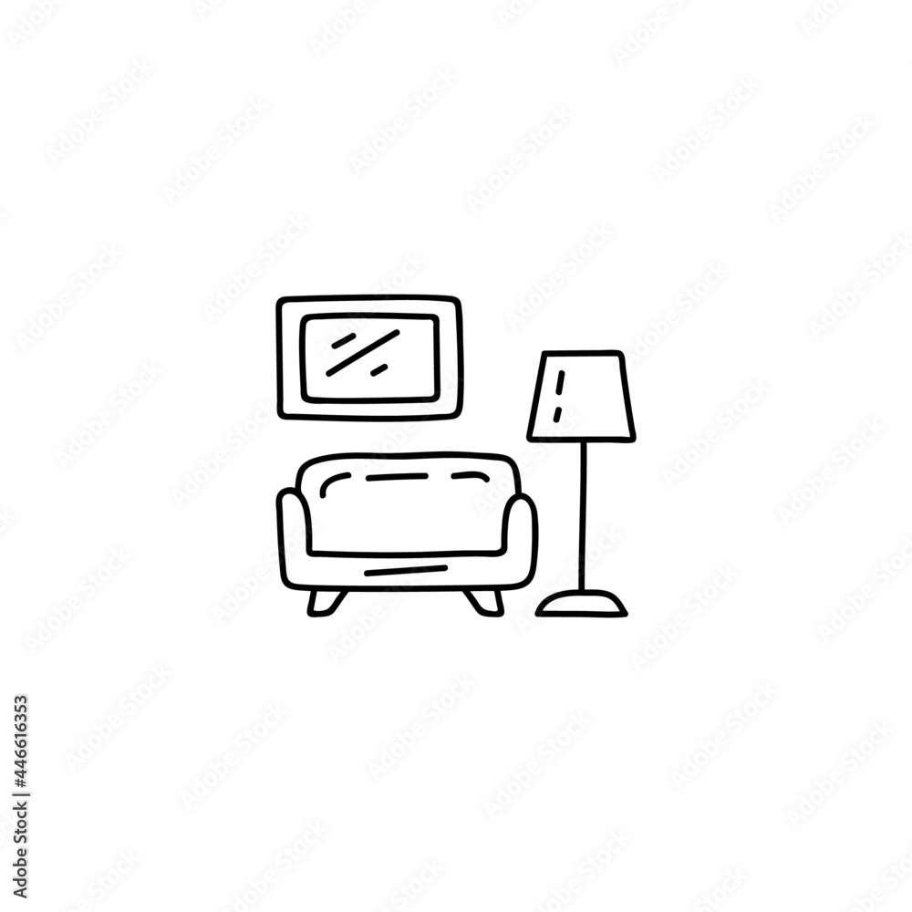 Furniture, home interior icon in flat black line style, isolated on white background Furniture, home interior icon in flat black line style, isolated on white background