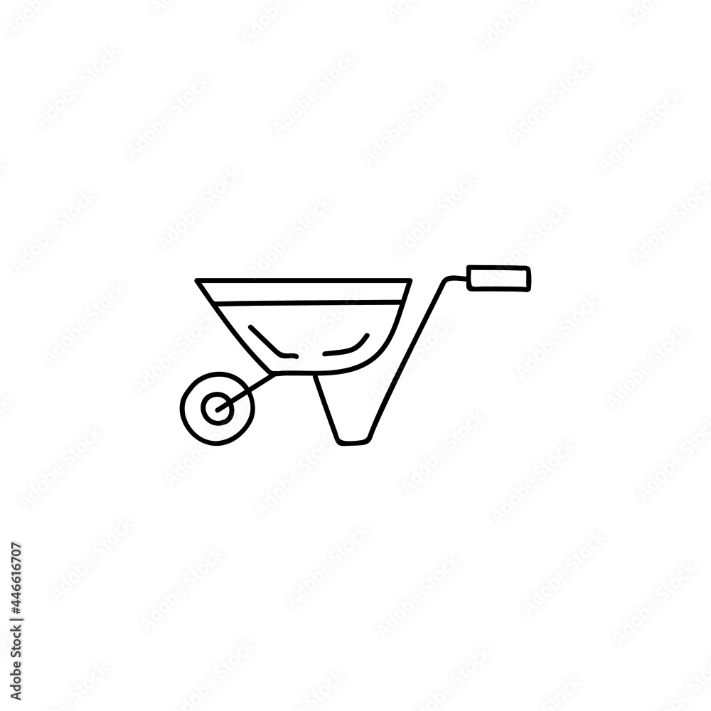 Barrow cart, wheelbarrow icon in flat black line style, isolated on white background Barrow cart, wheelbarrow icon in flat black line style, isolated on white background
