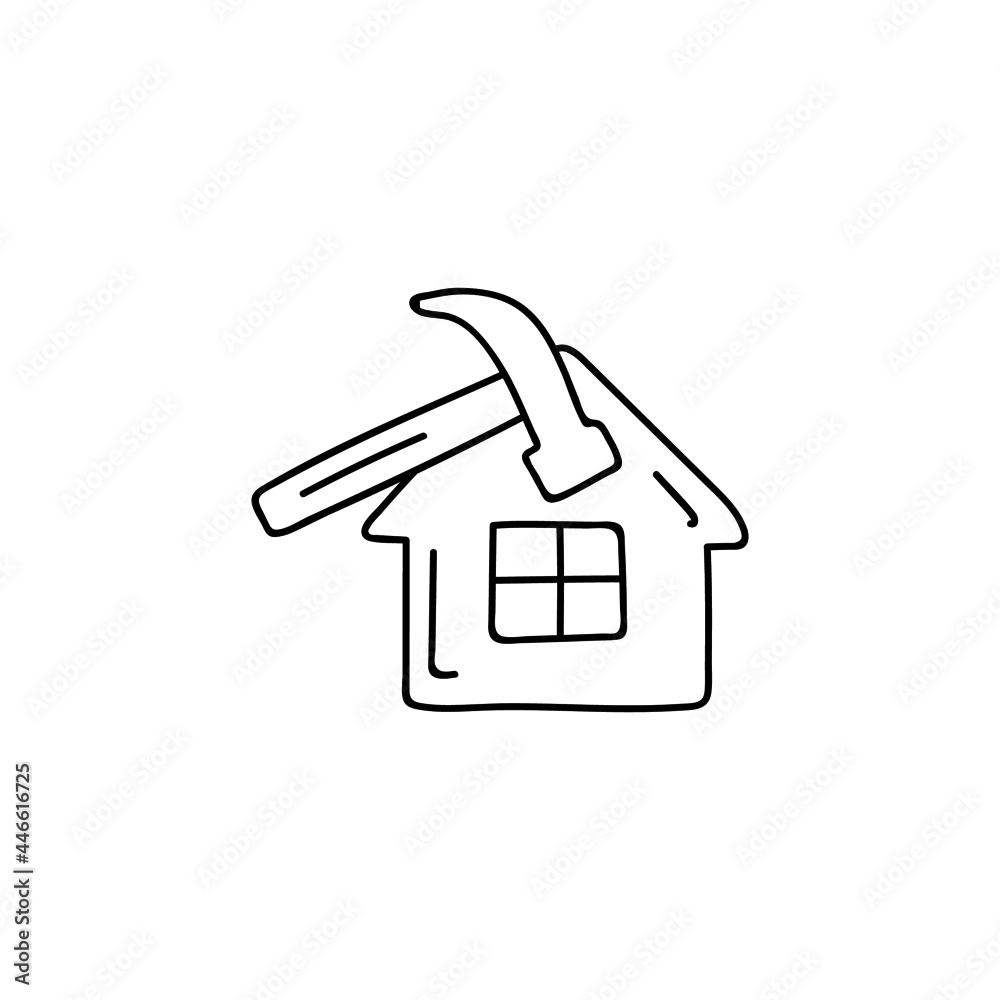 House build, House construction icon in flat black line style, isolated on white background House build, House construction icon in flat black line style, isolated on white background