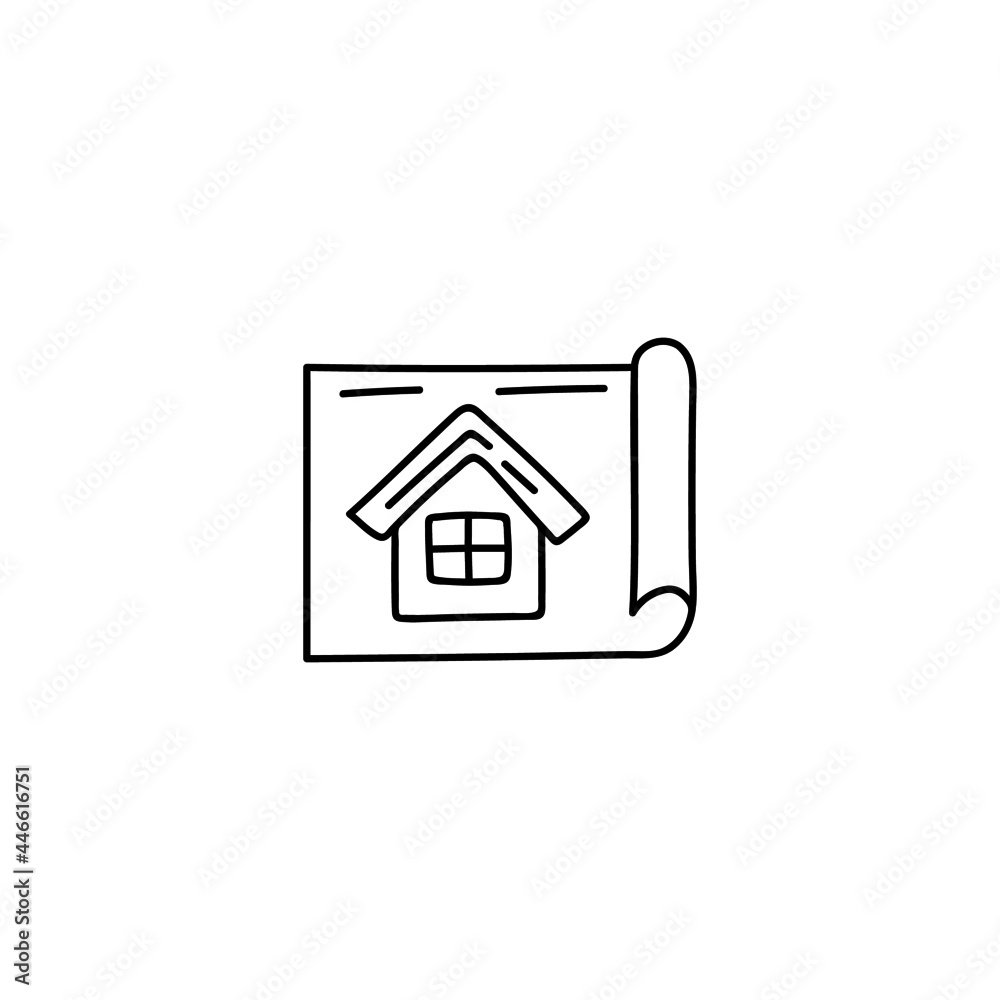 Architecture blueprint, construction, design icon in flat black line style, isolated on white background Architecture blueprint, construction, design icon in flat black line style, isolated on white background
