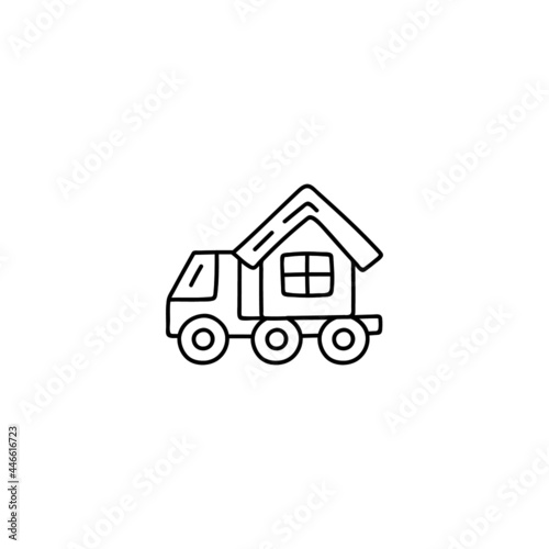 house, moving house relocation icon in flat black line style, isolated on white background 