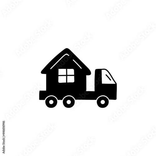 house, moving house relocation icon in solid black flat shape glyph icon, isolated on white background 