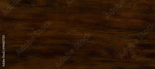 Dark background brown texture lacquered wood. Empty flat surface. Natural pattern on the board. Banner for advertising