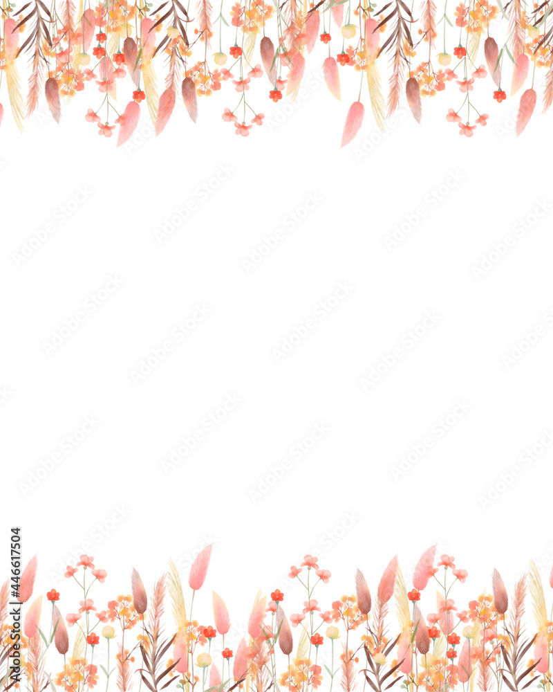 レトロでアンティークな秋の色使いのお花と植物のオシャレな白バックフレームイラスト素材 Stock Illustration Adobe Stock