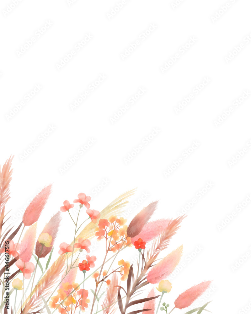 レトロでアンティークな秋の色使いのお花と植物のオシャレな白バックフレームイラスト素材 Stock Illustration Adobe Stock