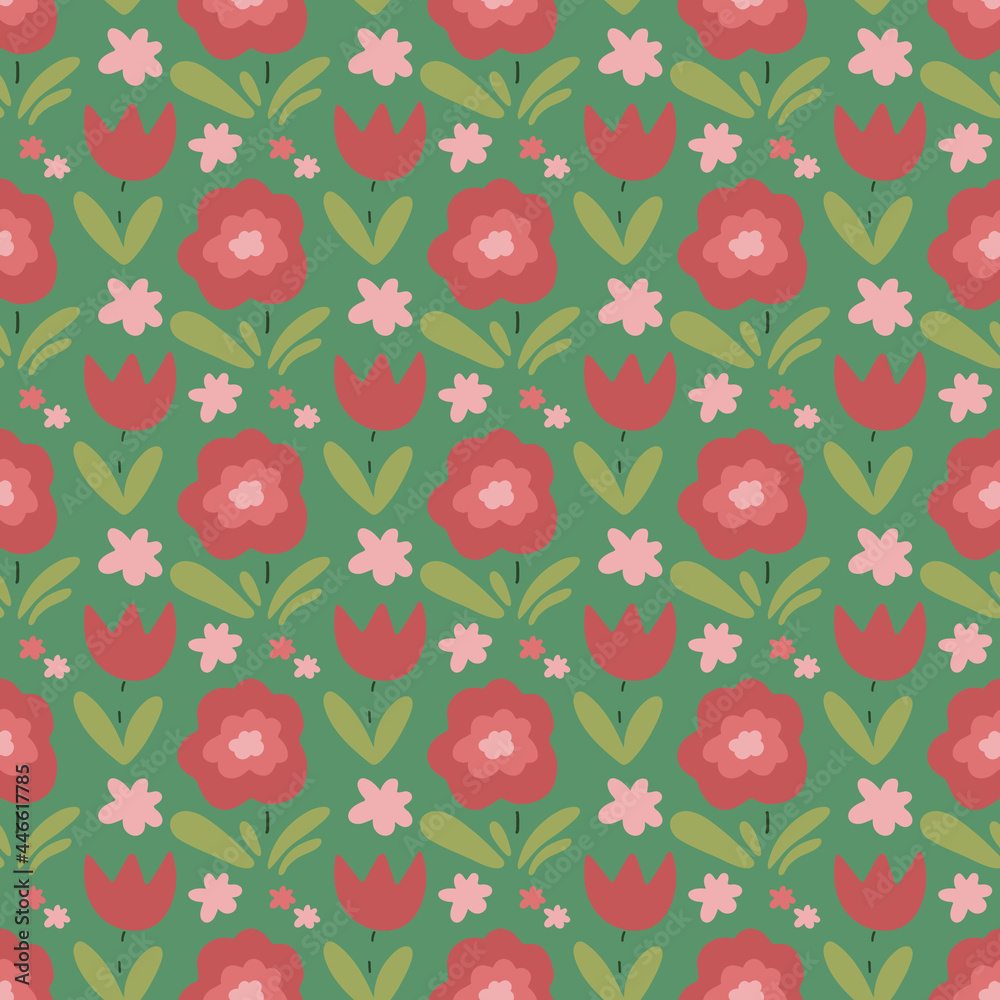 Cute childish seamless pattern with abstract flowers and leaves. Creative floral texture for fabric, wrapping, textile, wallpaper. Vector background - hand drawn flowers in simple Scandinavian style. Cute childish seamless pattern with abstract flowers and leaves. Creative floral texture for fabric, wrapping, textile, wallpaper. Vector background - hand drawn flowers in simple Scandinavian style.