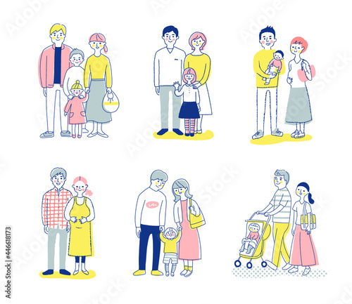 6組の若い家族　全身　セット