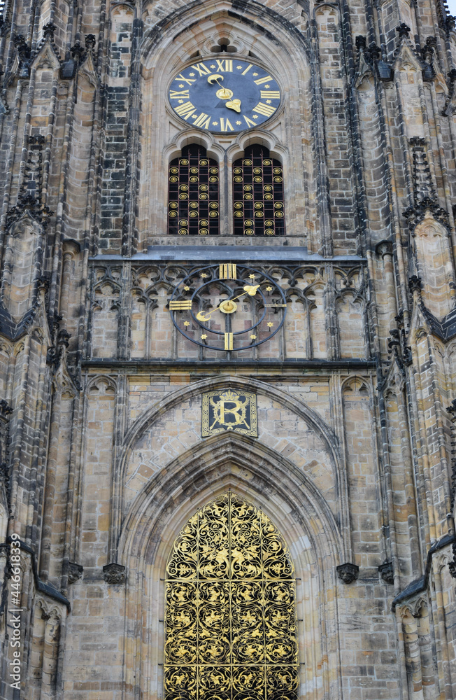 St. Vitus Cathedral Facade Detail with Clock Portrait