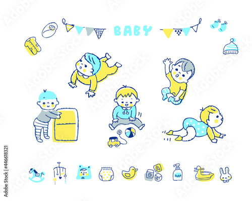 赤ちゃんのさまざまなポーズ　とアイコン　セット