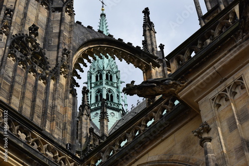St. Vitus Cathedral Architectural Detail with Flying Buttress and Gargoyle © Globepouncing