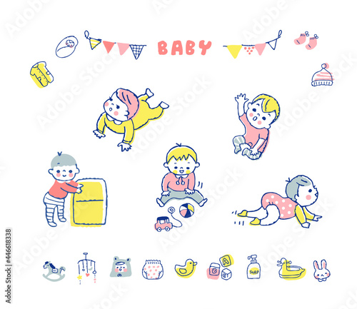 赤ちゃんのさまざまなポーズ　とアイコン　セット