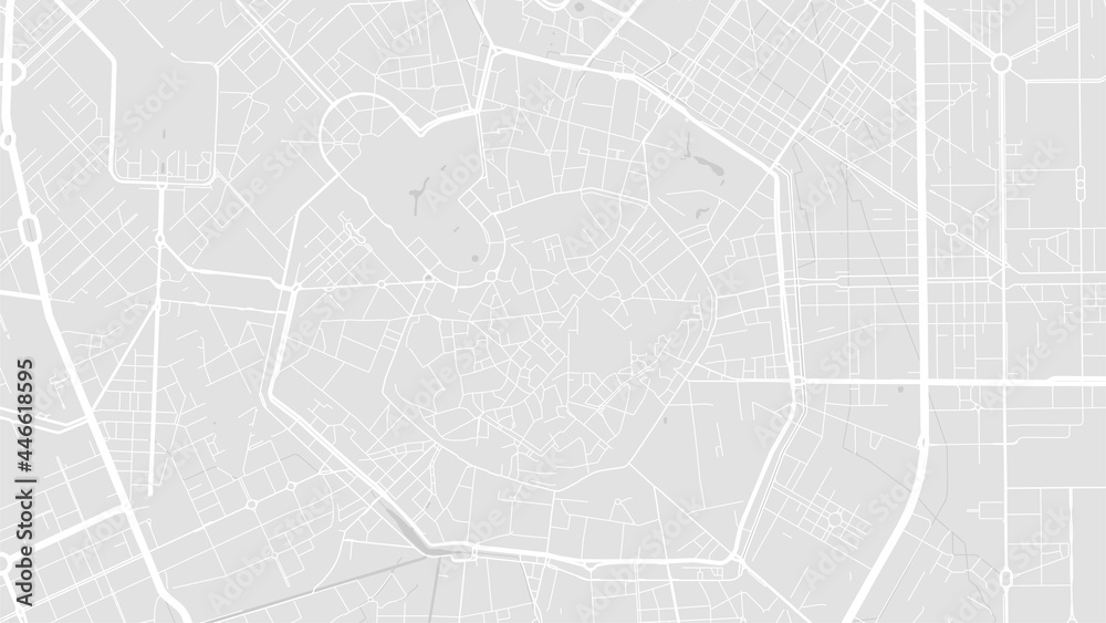 White and light grey Milan City area vector background map, streets and water cartography illustration.