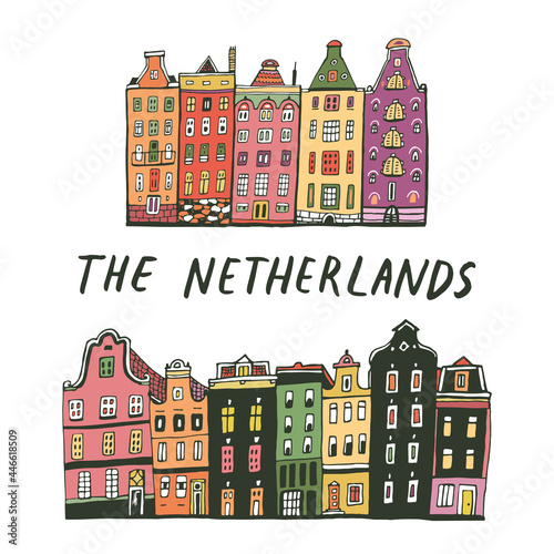 Amsterdam houses vector illustrations set